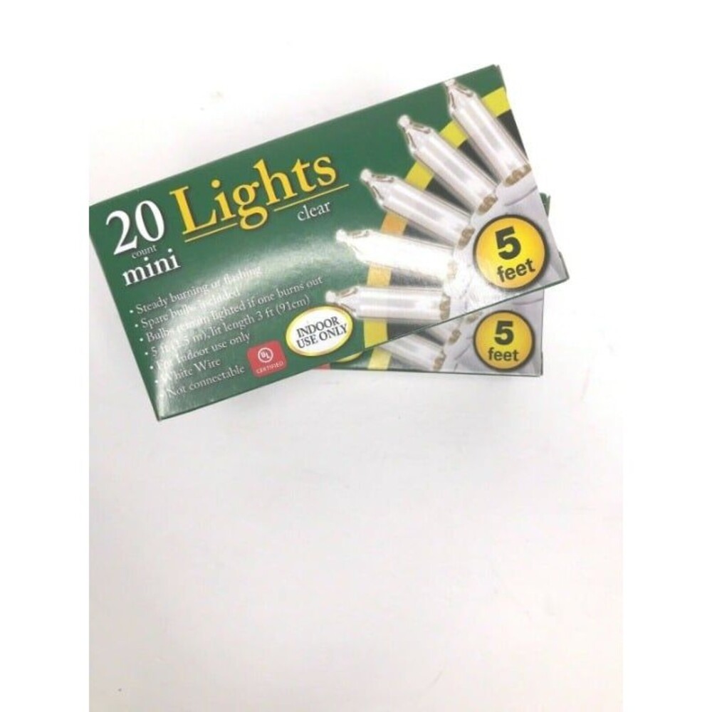 2 Pack String Lights WHITE cord Clear Bulb 5ft Long NEW IN BOX